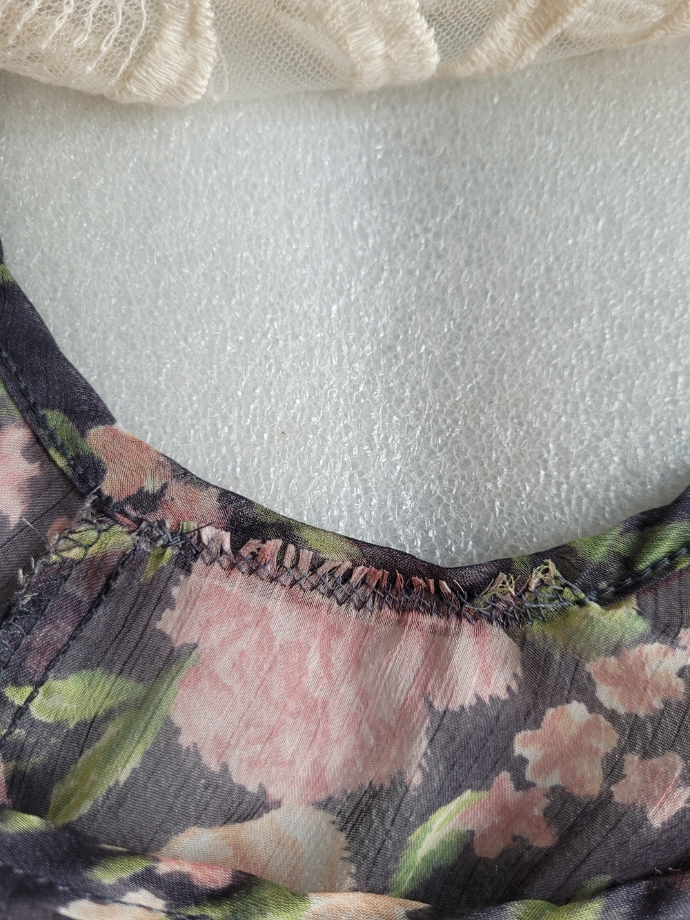 Vintage Y2K Roses Print Lace Back Sleeveless Chiffon Babydoll Top Large - Picture 14 of 16